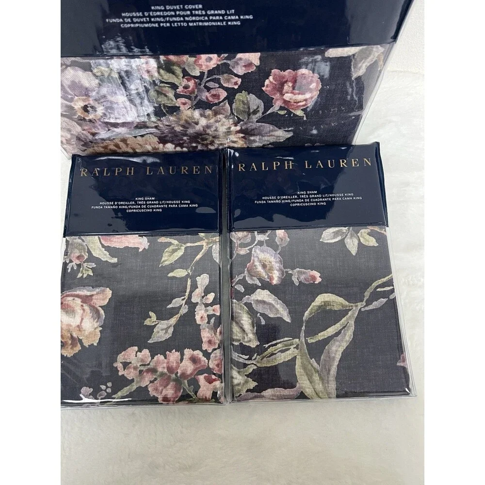 Ralph Lauren Elyse KING Duvet + 2 KING Shams Set Eggplant New